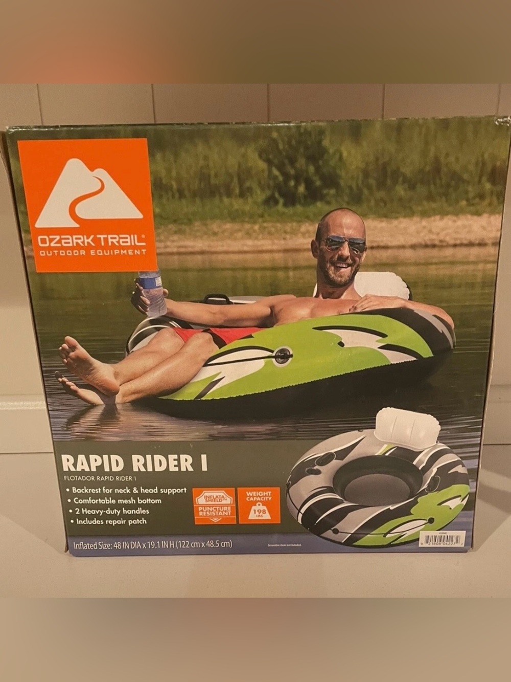 NEW Ozark Trail Green Black White Inflatable Rapid Tube with Backrest